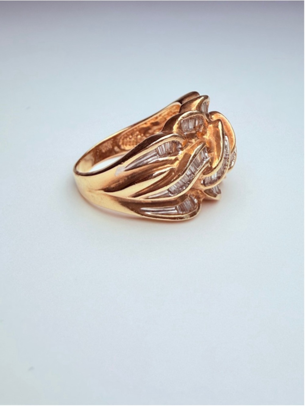 14K Solid Yellow Gold Diamond Baguette William Loeb Vintage Braided Domed Ring - Picture 4 of 13